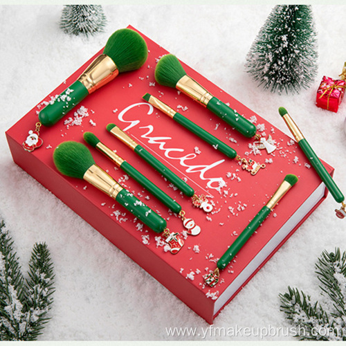 8pcs green oem makeup brush set with Christmas